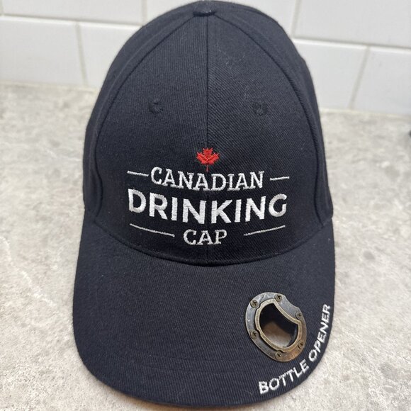 Canadian Drinking Cap Baseball Hat With Bottle Opener Adjustable Strap Navy - Picture 2 of 5